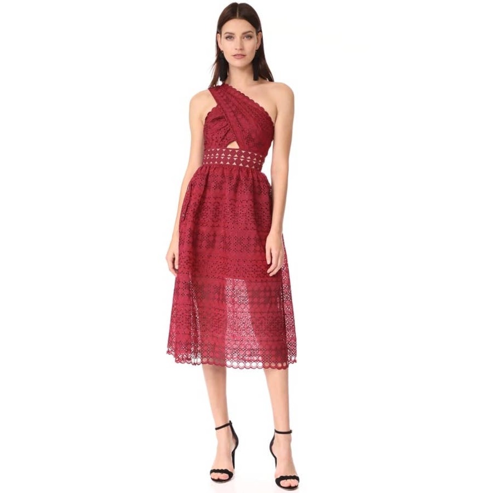 Self-Portrait One Shoulder Cut Out Midi Dress